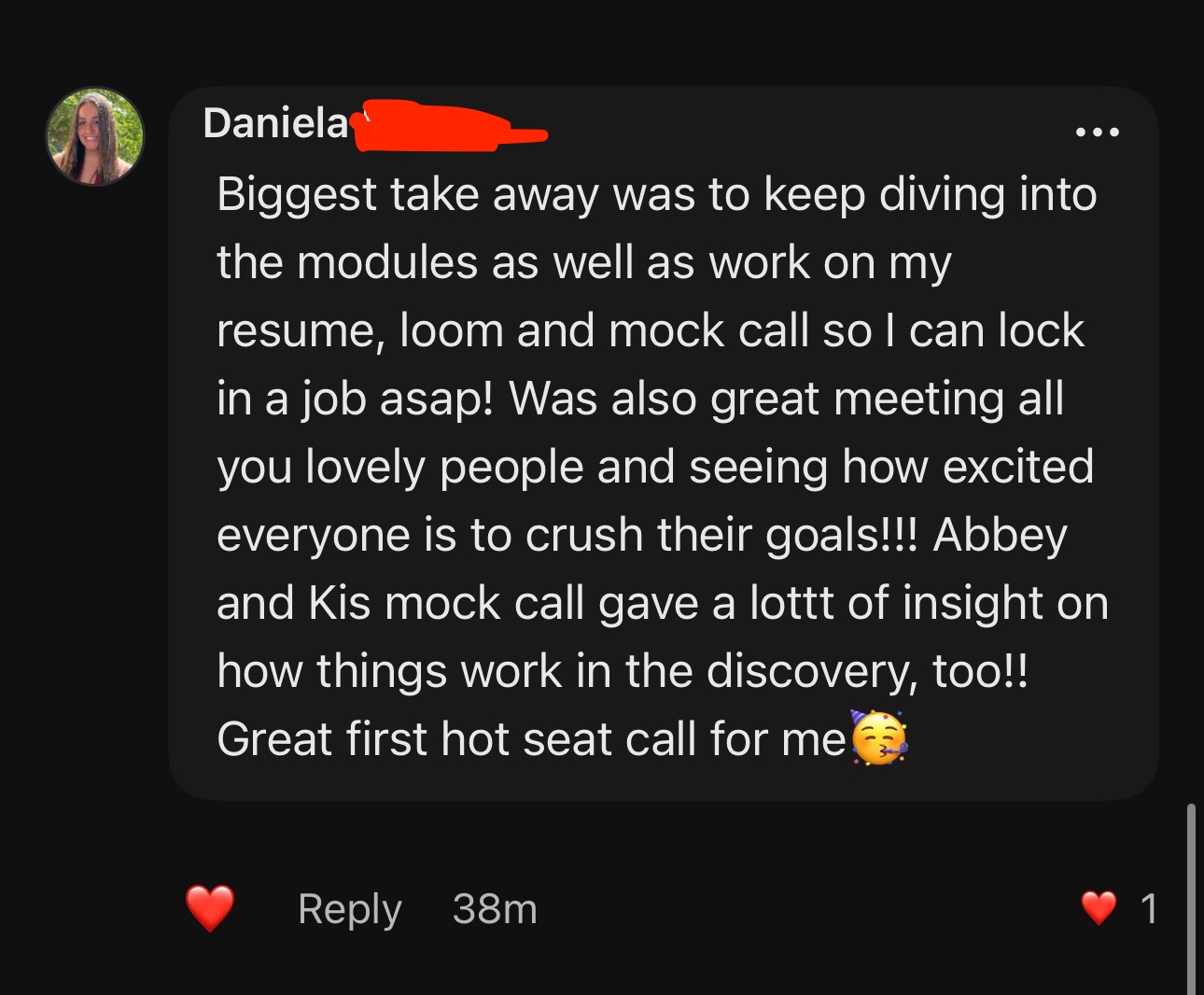 Client testimonial sharing their experience and outcome from Permission to Sell Academy