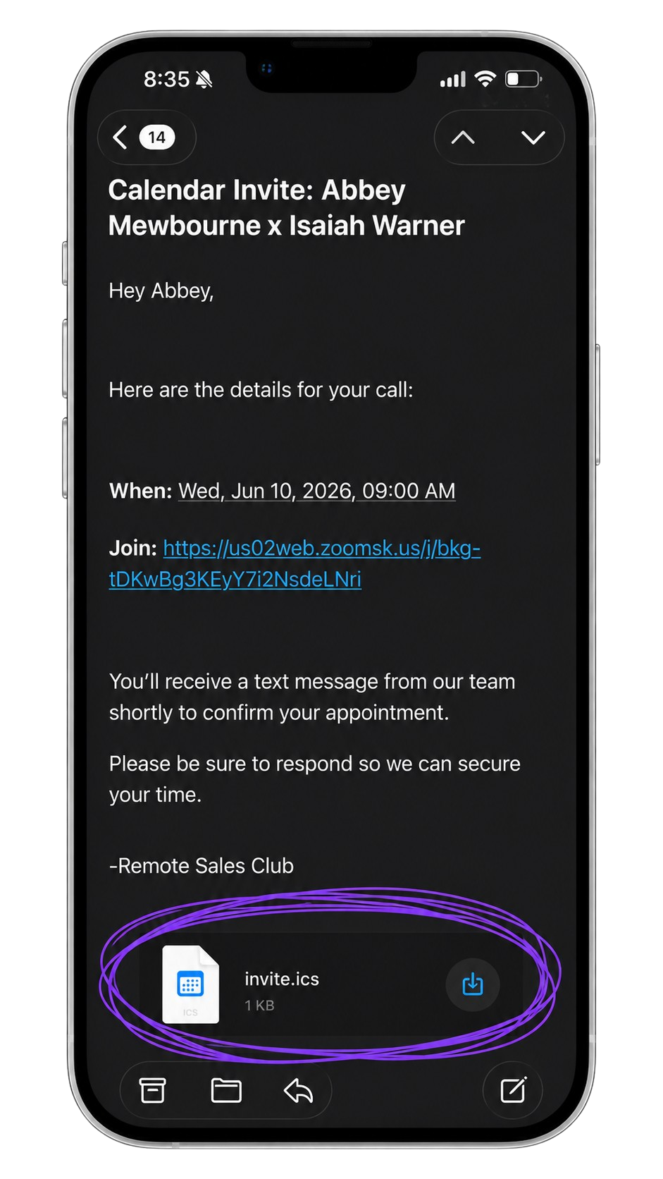 Calendar invite circled