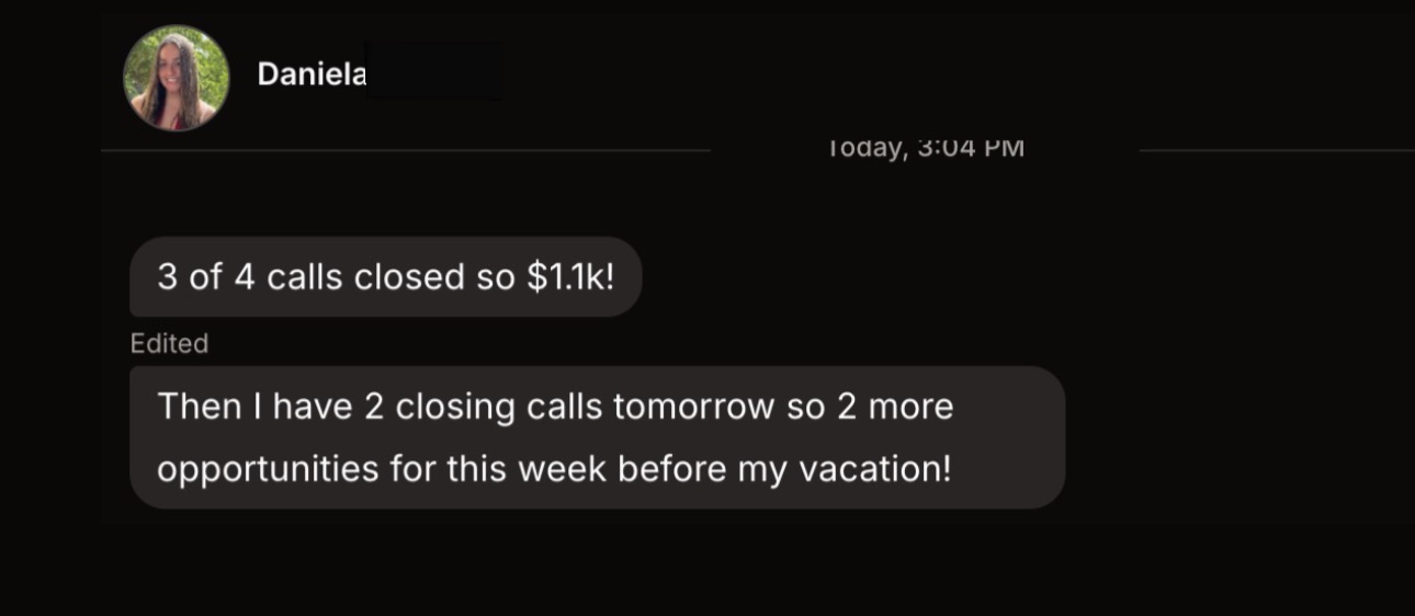 Daniela $1,100 in 2 days