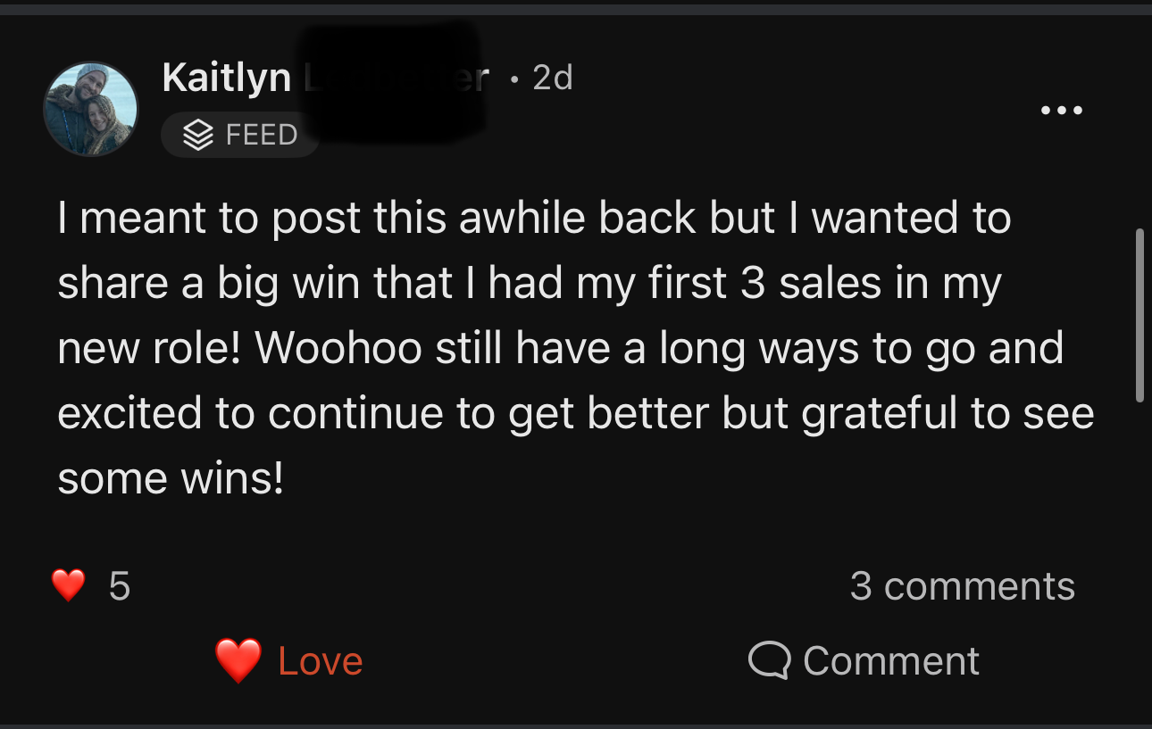 Kaitlyn closed 3 sales after completing Permission to Sell Academy