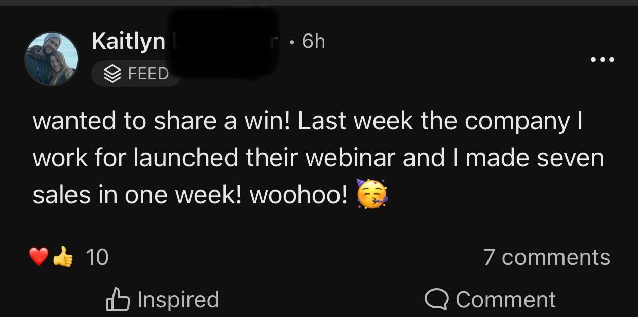 Kaitlyn 7 sales in one week