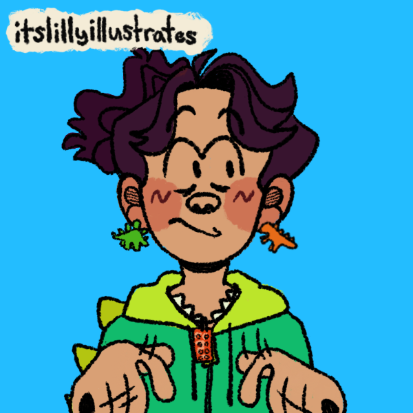 nervous stimming boy in dinosaur hoodie