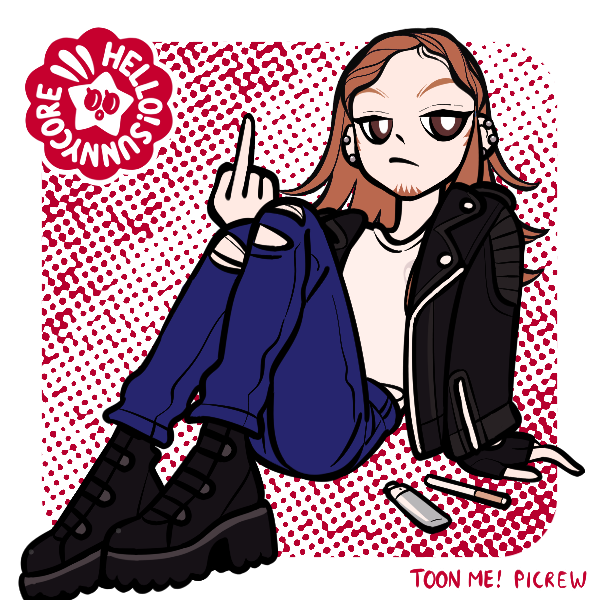 pale guy in leather jacket holding up middle finger