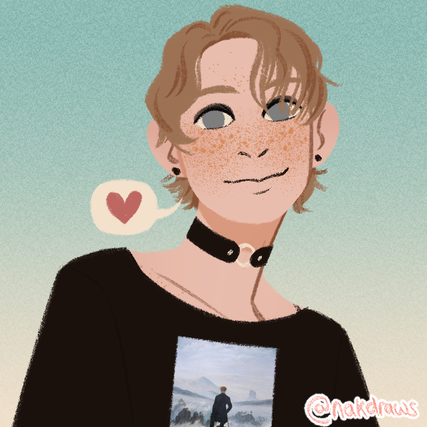 woman with short hair and freckles wearing a choker