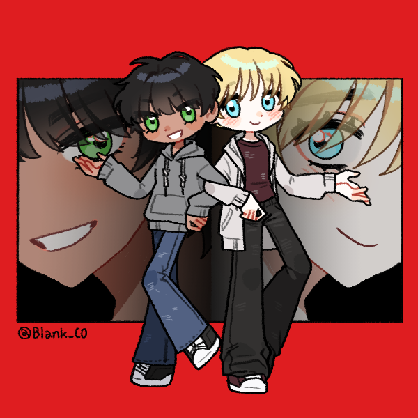 two boys in casual clothes standing with their arms interlocked