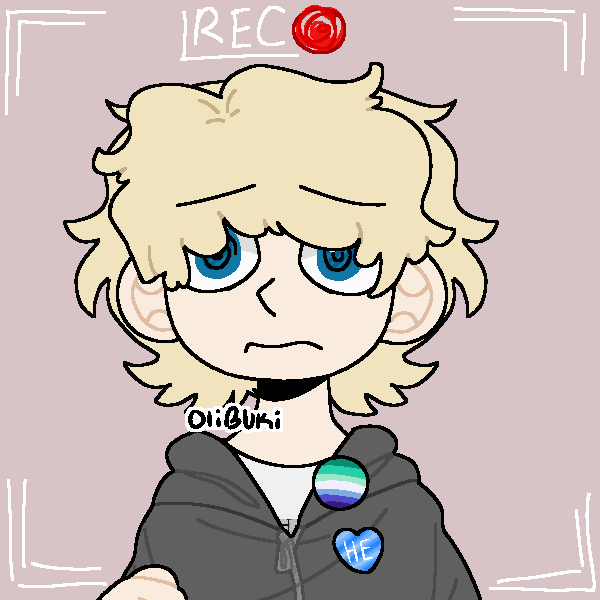 uncomfortable blonde man in gray hoodie with gay male pride pin