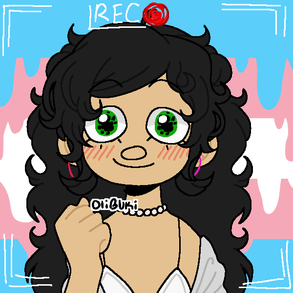 woman wearing white dress in front of transgender pride flag