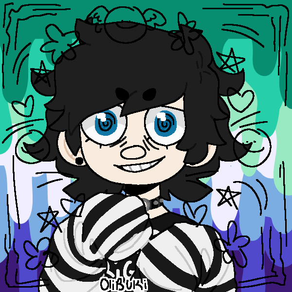 emo boy holding long sleeves up in front of drippy gay male pride flag