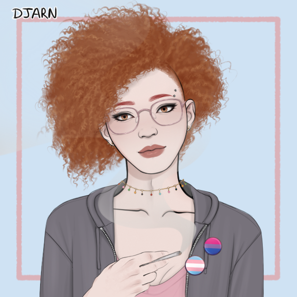 girl with afro-textured orange hair holding a cigarette