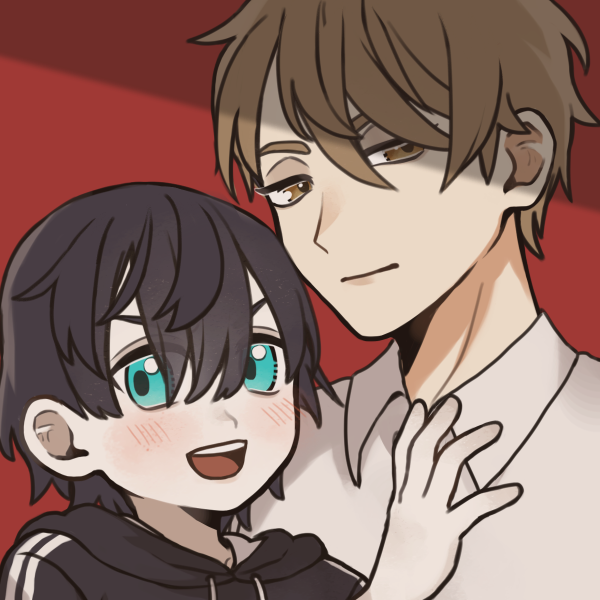 short emo boy next to taller serious boy with light brown hair