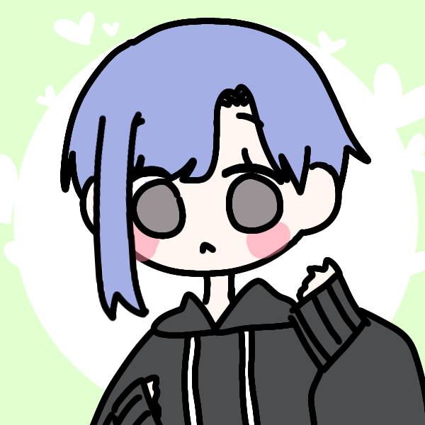 blue-haired girl with large eyes holding hands near face