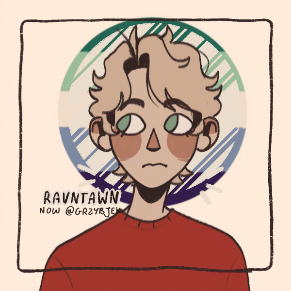 nervous blonde man with gay male pride scribbles behind head