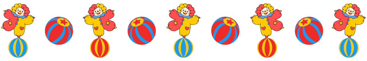Primary colors clowns standing on balls divider
