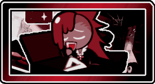 Cookie Run Kingdom Vampire Cookie sleeping on a coffin with the text 'time to pass out!'