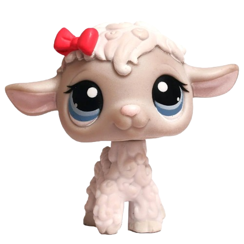 white and grey lamb lps with a little red bow