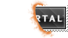 a stamp of the right half of the portal logo coming out of an orange portal