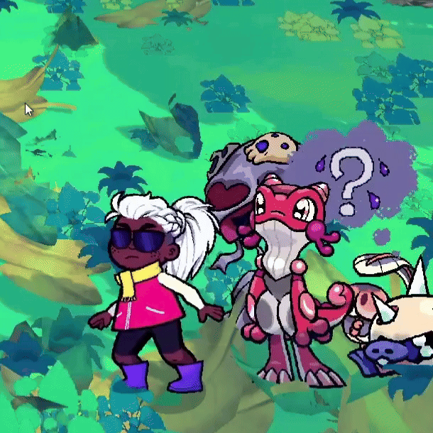 a gif of lioness from beastieball- as a wormask- running up to my story team's wormask to stop in front of them with their cocoon pressed to theirs like a kiss