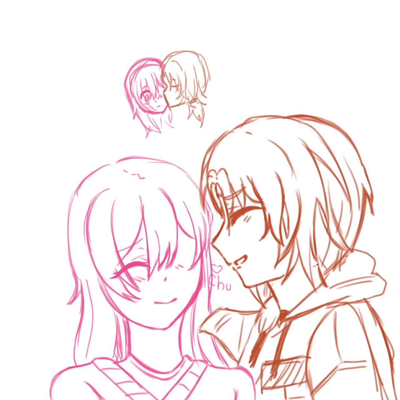 a cute sketch of Leo kissing Peonie from the side
