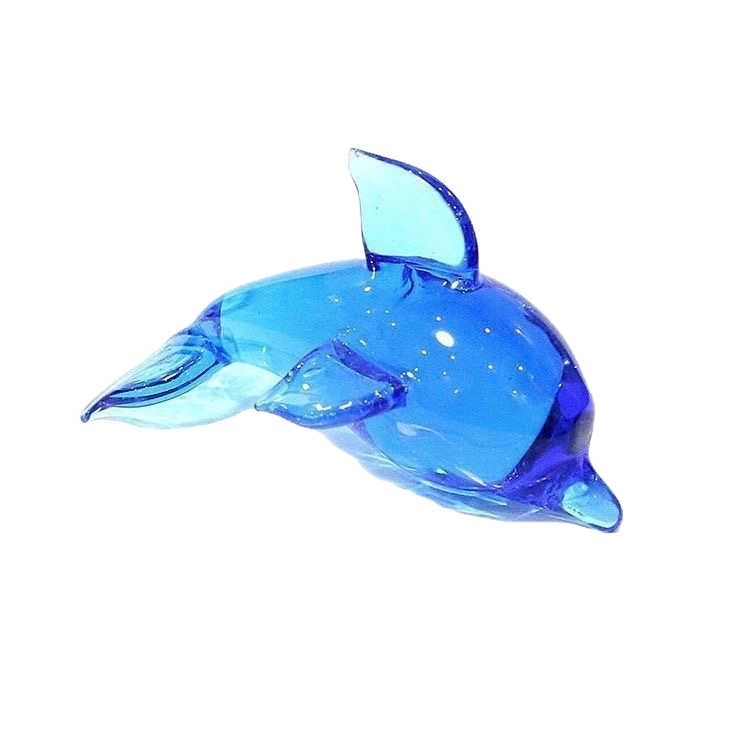 A blue glass dolphin takes you to our blog section