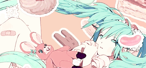 a gif of hatsune miku from the LOL -lots of laugh- music video. gif is by rimu on tumblr.