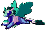 A stylized drawing of a Pearlcatcher dragon plushie, coloured after the gay man - also known as vincian - flag A stylized drawing of a Pearlcatcher dragon plushie, coloured after the gay man - also known as vincian - flag