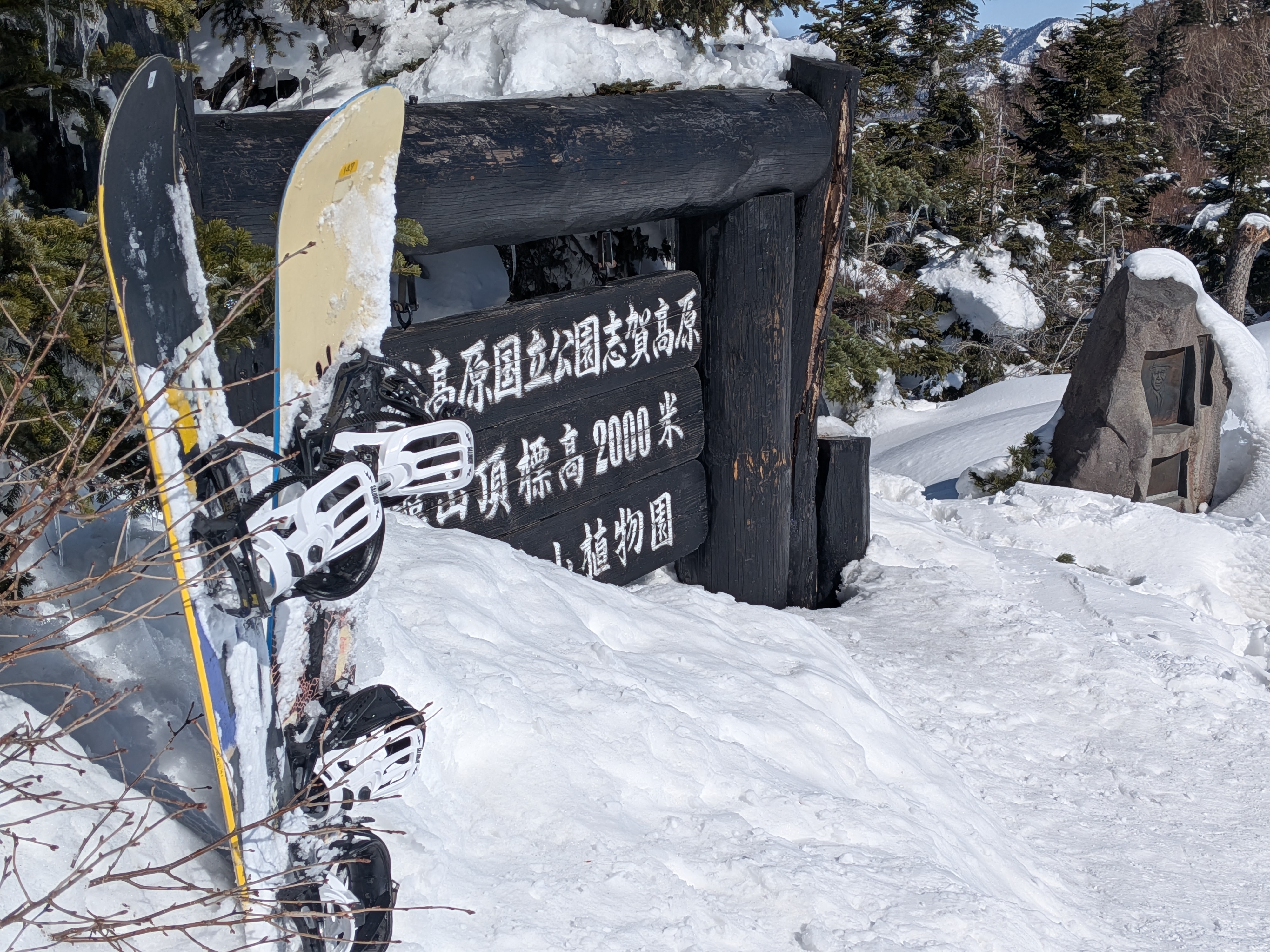 Snowboards stuck in the snow
