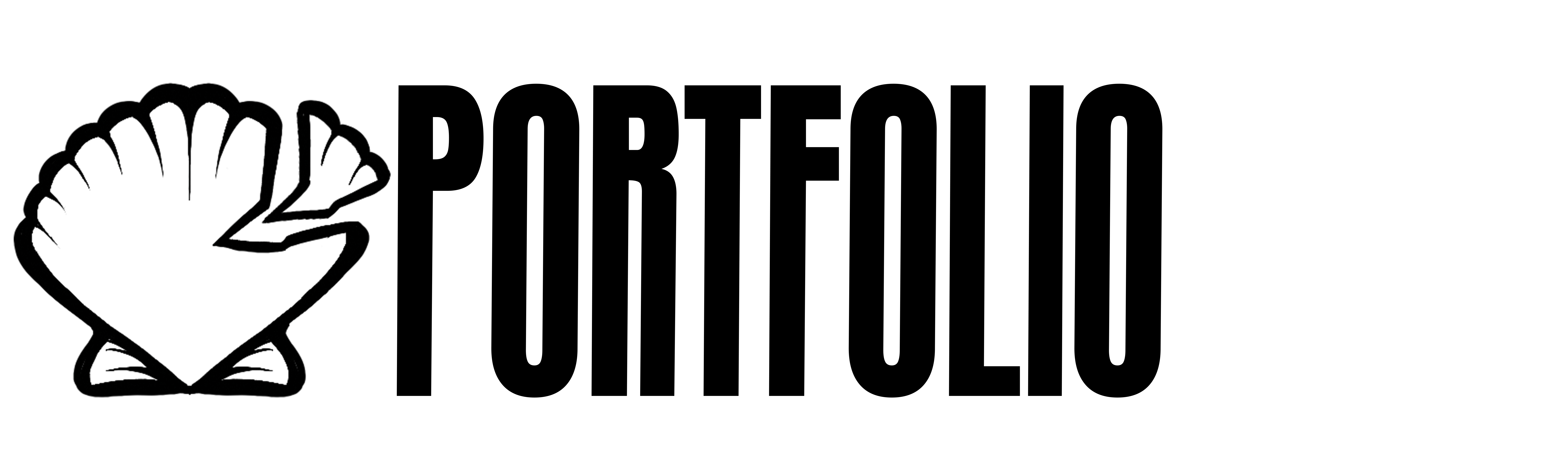 A black outline of a shell with a broken shard taken out of the top right edge, followed by the title PORTFOLIO.