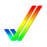 a rainbow checkmark, the commodore amiga logo