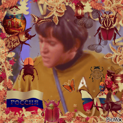 a cottagecore-themed gif of chekov from star trek
