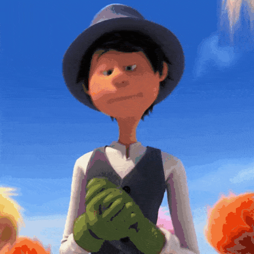 a gif of a smug young man with his hand on his chin