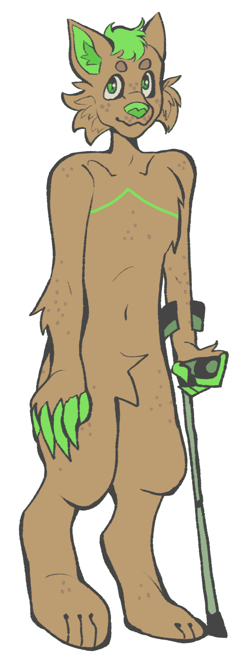 a dog fursona with brown and green fur