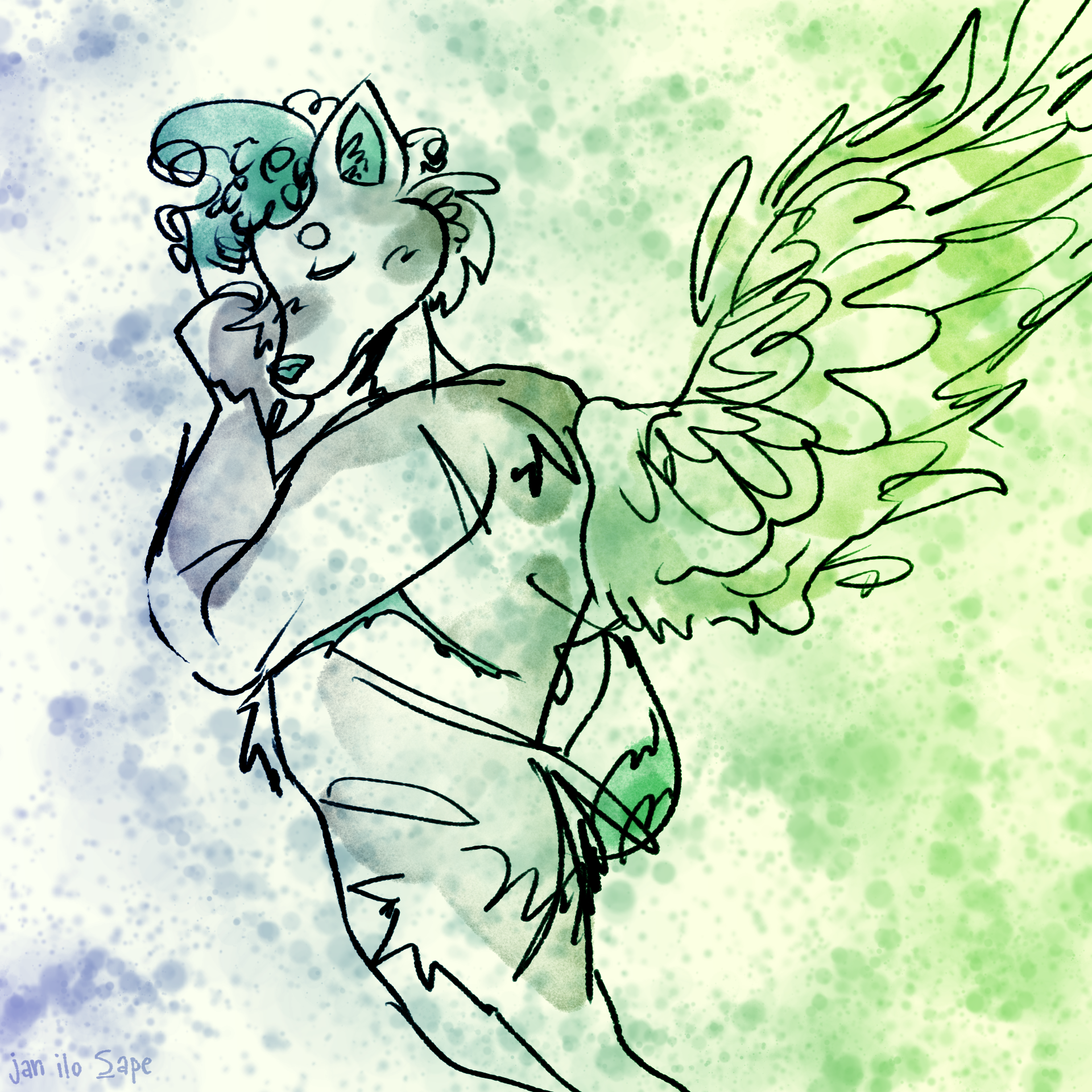 a canine furry character with angel wings