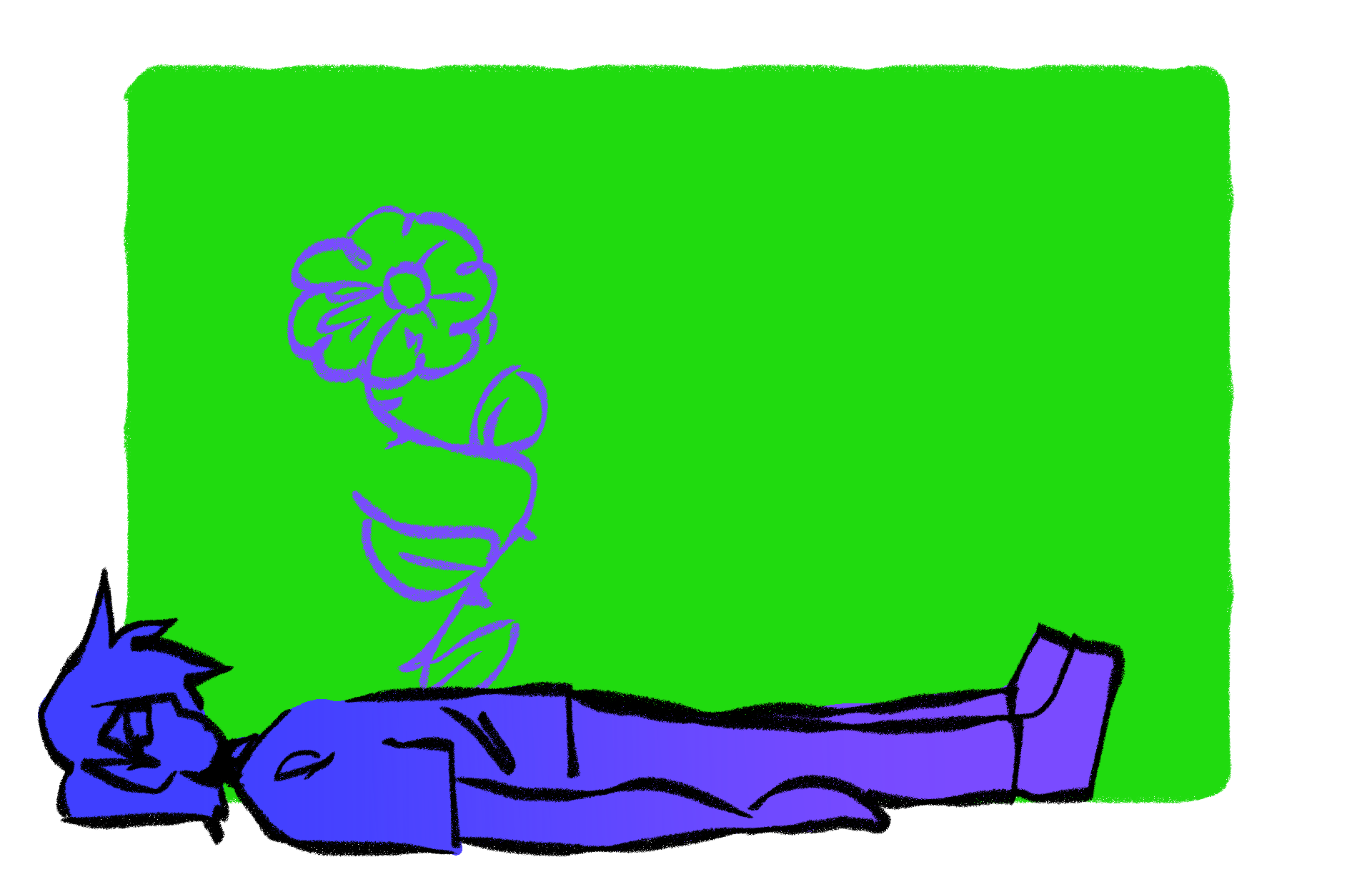 a boy lying down with a flower growing out of him