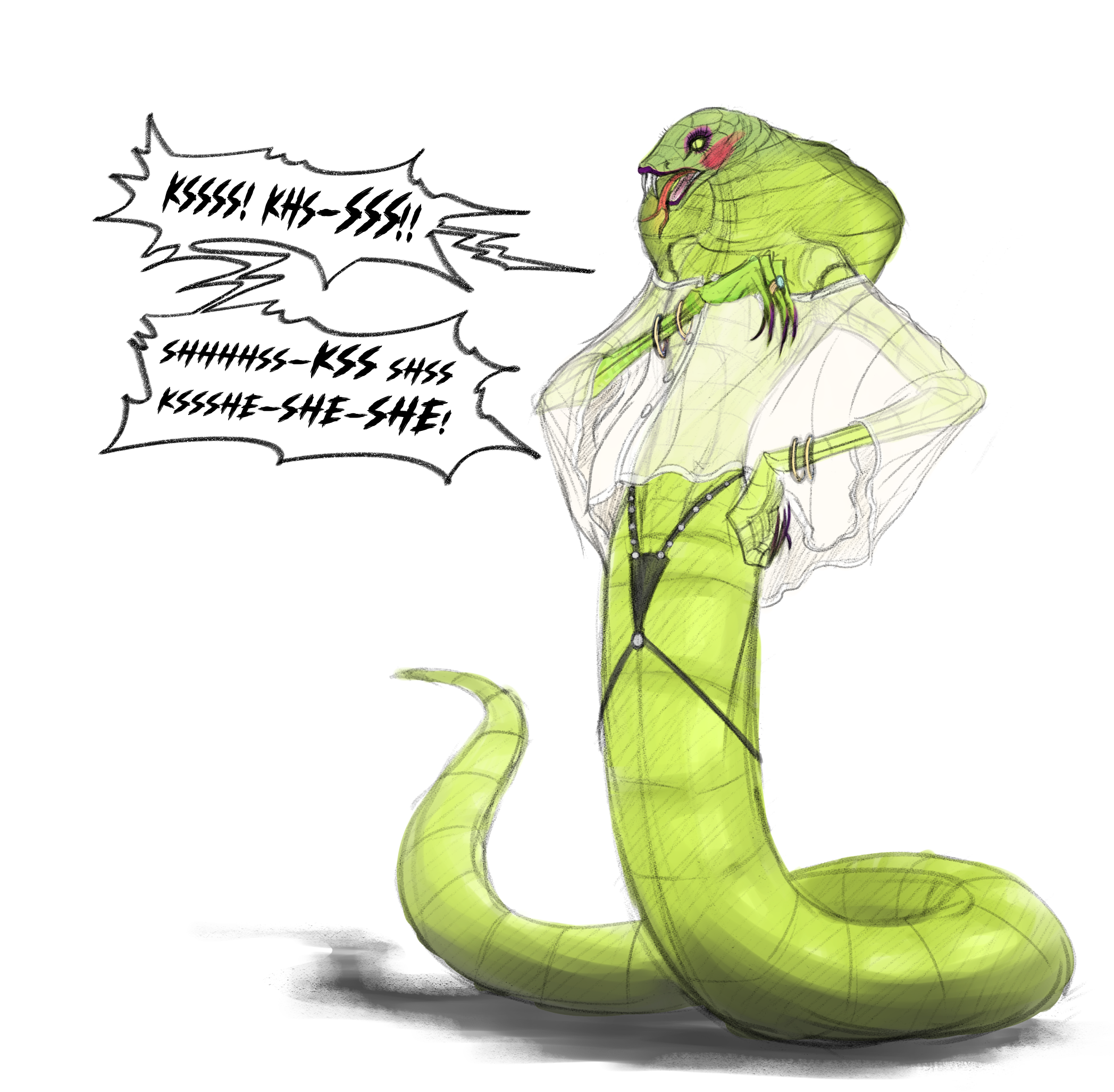 'Customers 1'<br><br>One of two side characters featured at the start of the book. An alien lizard couple who are unhappy with the condition of a package they ordered. Changed a lot from the original design, they're silhouettes were almost reversed. Digital.