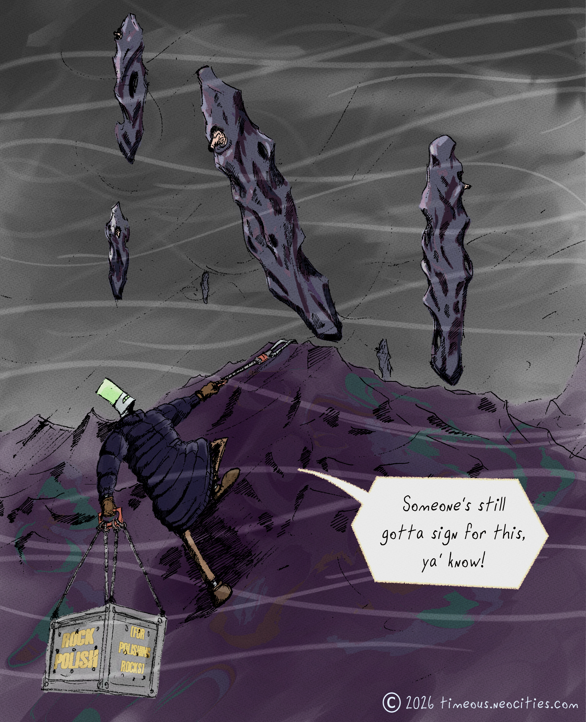 'Flavian Ministrip'<br>A small companion piece to the April creature design submission featuring the Driver as a special guest. Pen/Digital.