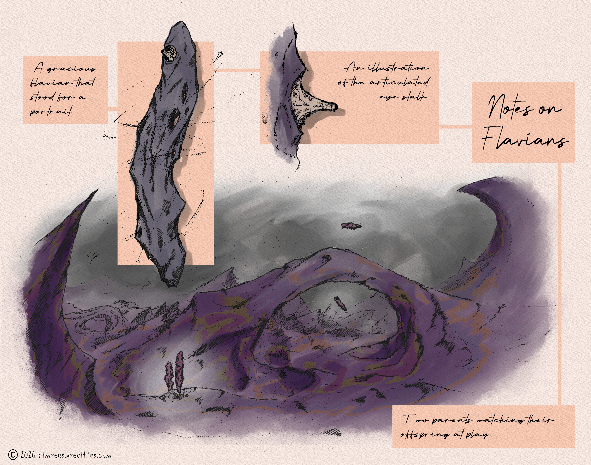 'Singing Stones of Flavus 9'<br>Submission for the Creature Design Workshop Discord monthly challenge. I'll add the write up if I can fit it. Pen/Digital