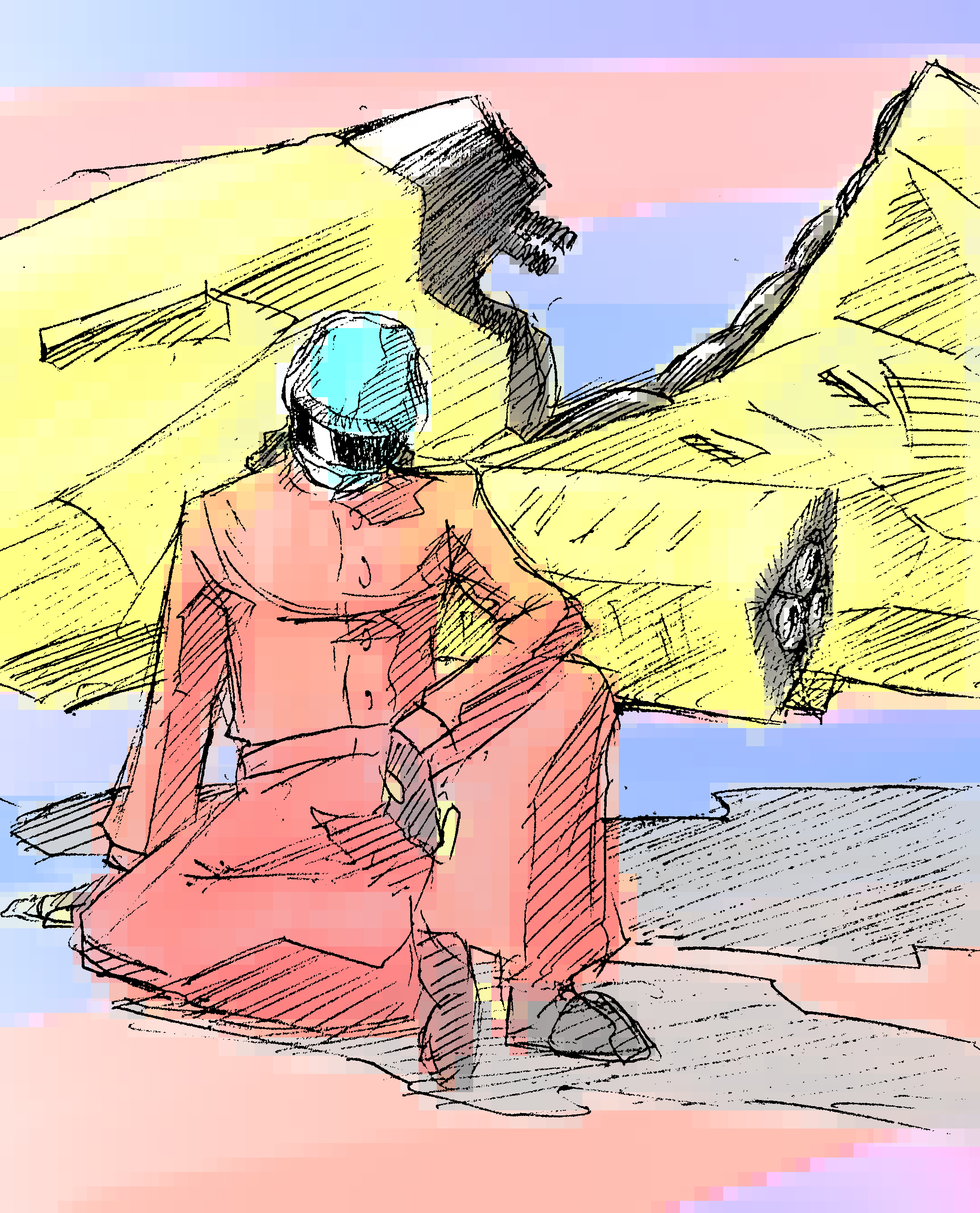 'RATPACK'<br><br>A quick bit of fanart I made a few days ago for Airframe Ultra, a game about racing on crazy floating bikes in a retro-futuristic setting. Really cool stuff, the open beta went from Friday night to yesterday afternoon. I managed to put over ten hours into it in that time and had a lot of fun. Looking forward to the full release in November.<br><br>Fountain pen on a bit of scrap paper. Photographed and colored digitally.