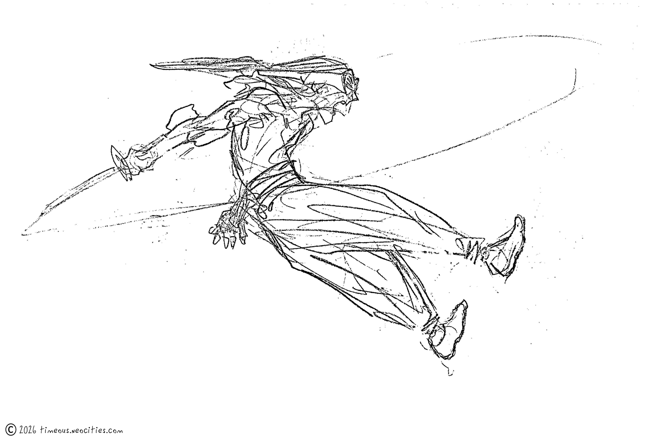 'Samurai, Future 1'<br>An action shot of a futuristic swordsman. Pen.