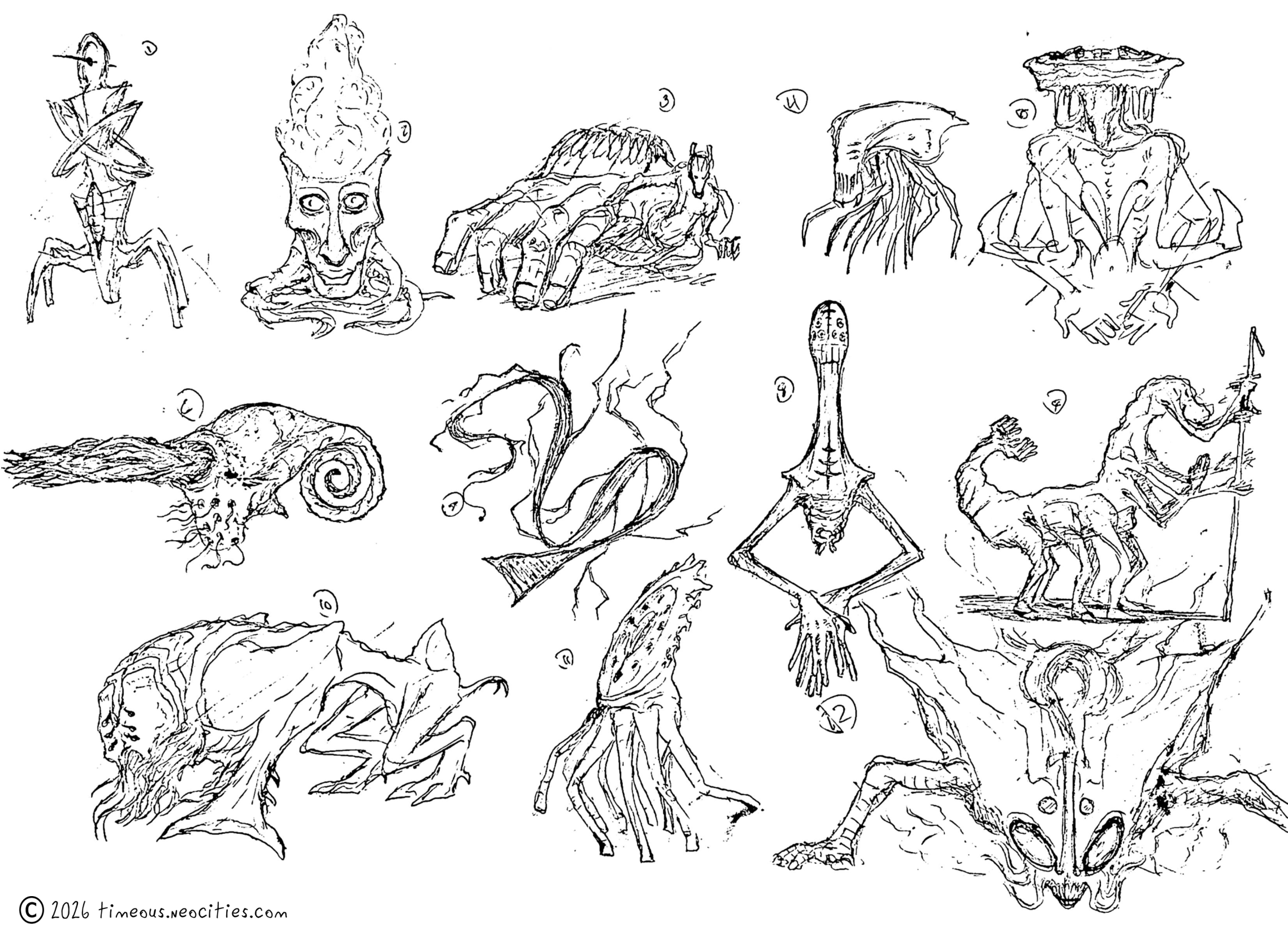 'Ark of Man BS 1'<br>The initial thumbnails I made for the prompt that would eventually turn into the 'Ark of Man' piece. Pen.