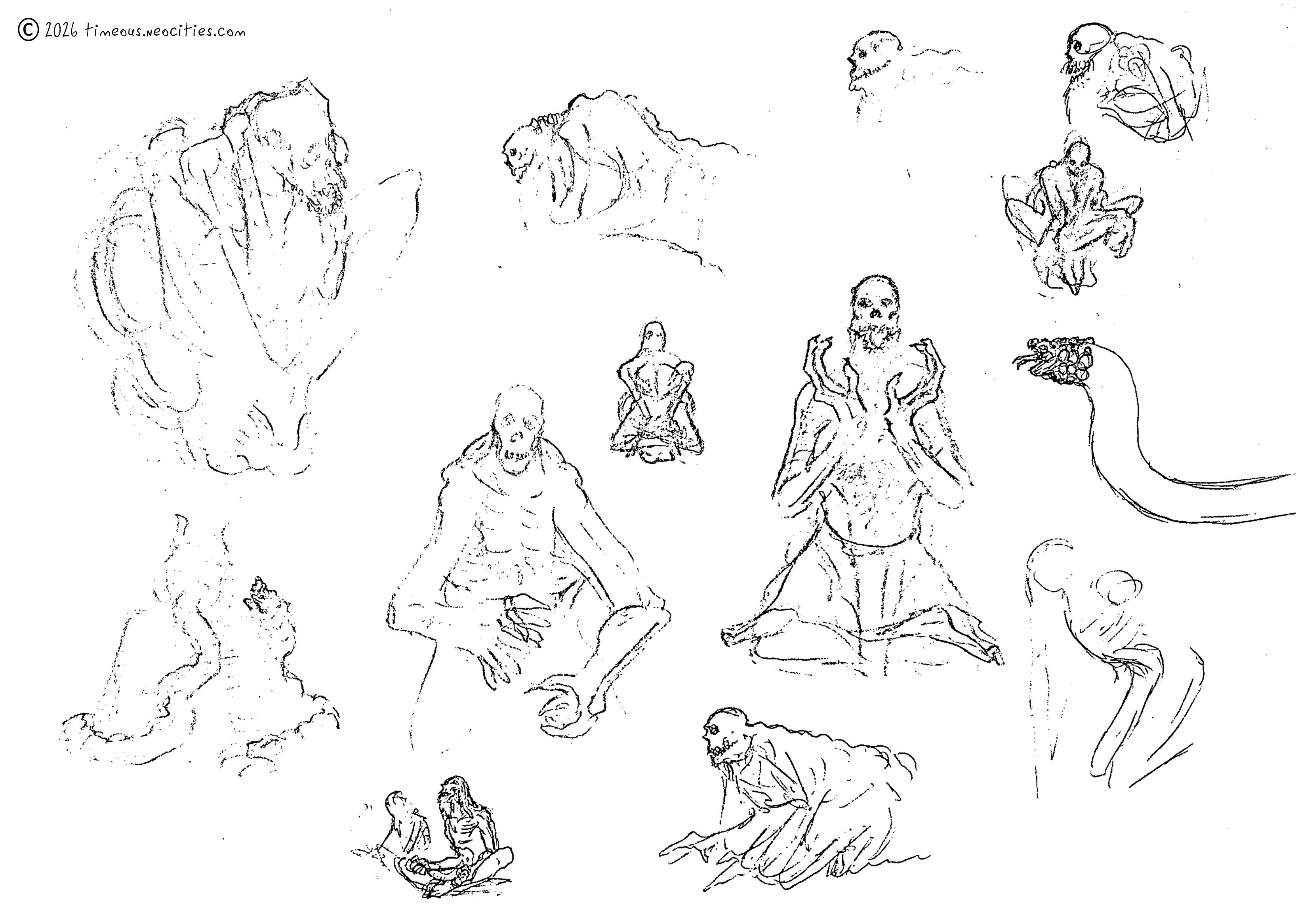 'Ark of Man BS 4'<br>Some sketches here of what the original hermits who performed the ritual may have looked like. Pen.