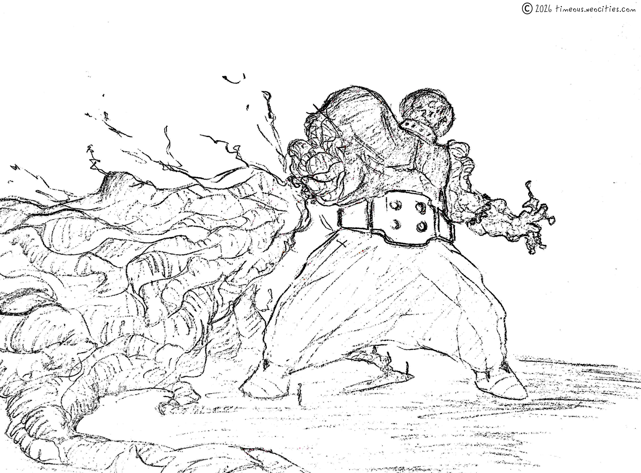 'Thrive Concepts 1'<br>A sentient mass of fungus that feeds off of radiation, wrapped around the corpse of a dead astronaut. In this concept it is bound within a body suit that lets it flow out from the 'forearms', perhaps at the start of a battle. Pencil.
