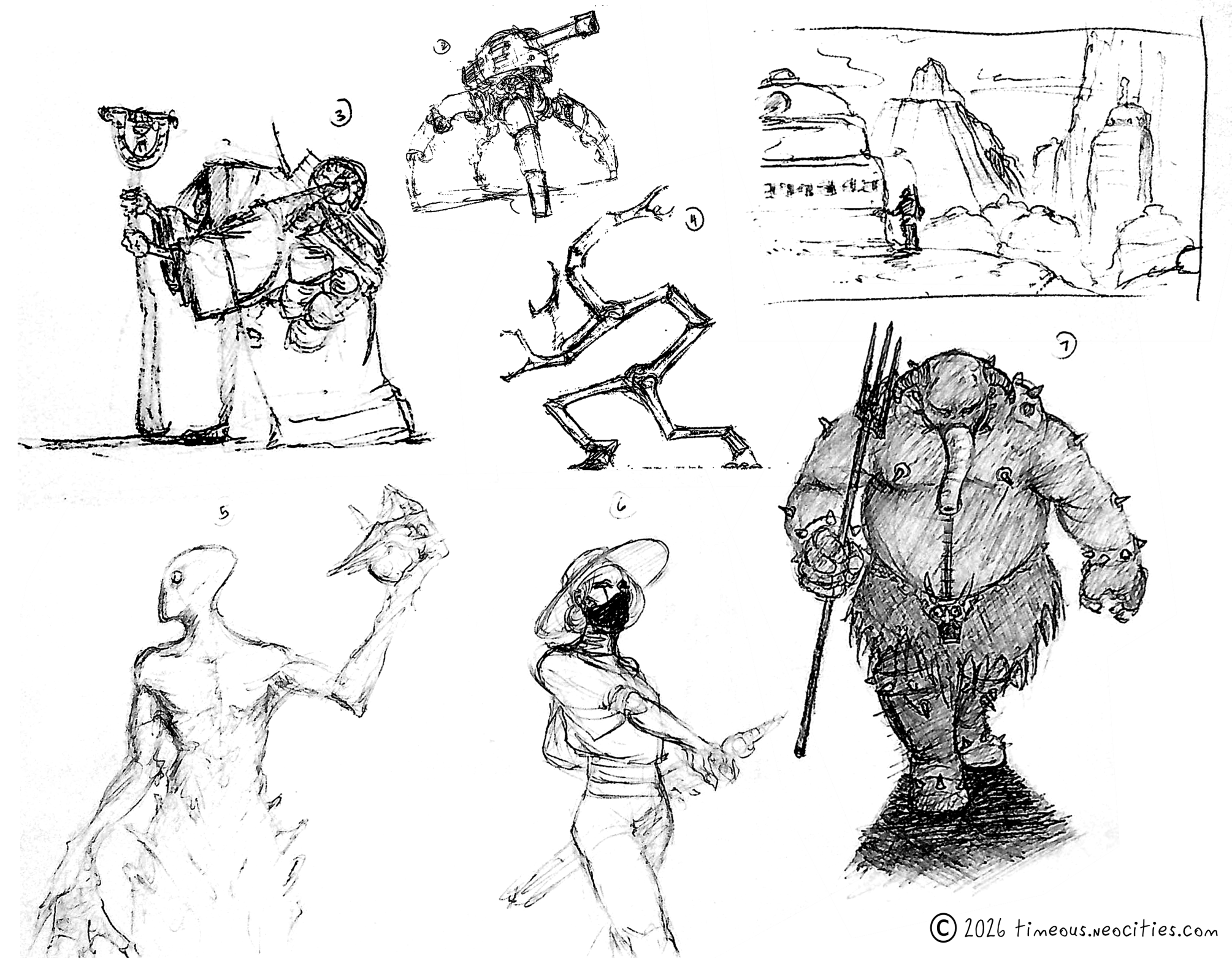 'Characters 2'<br>A variety of odd folks. Pen.