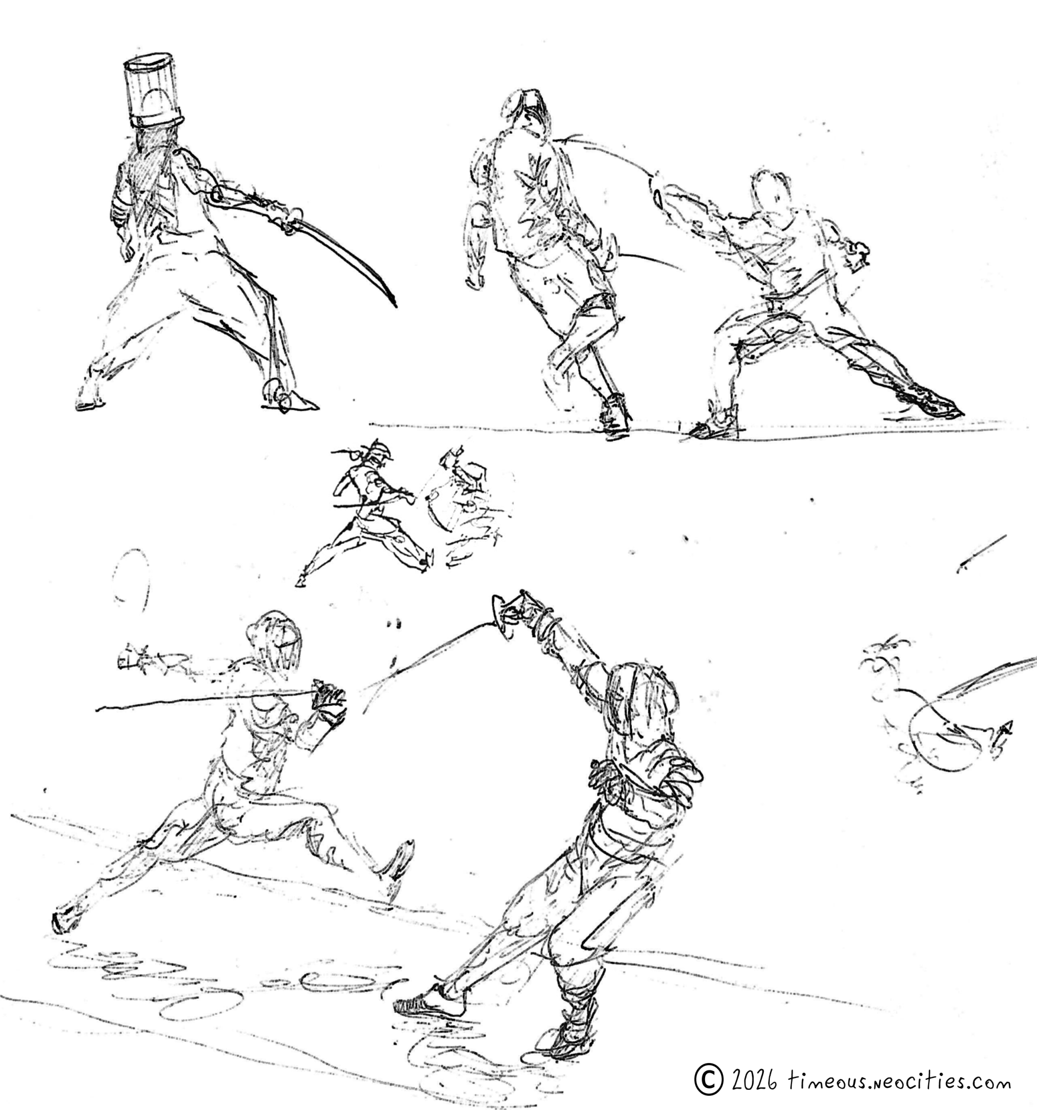 'Fencing 2'<br>Some of these are my personal favorite drawings of humans in motion (so far). Pen.