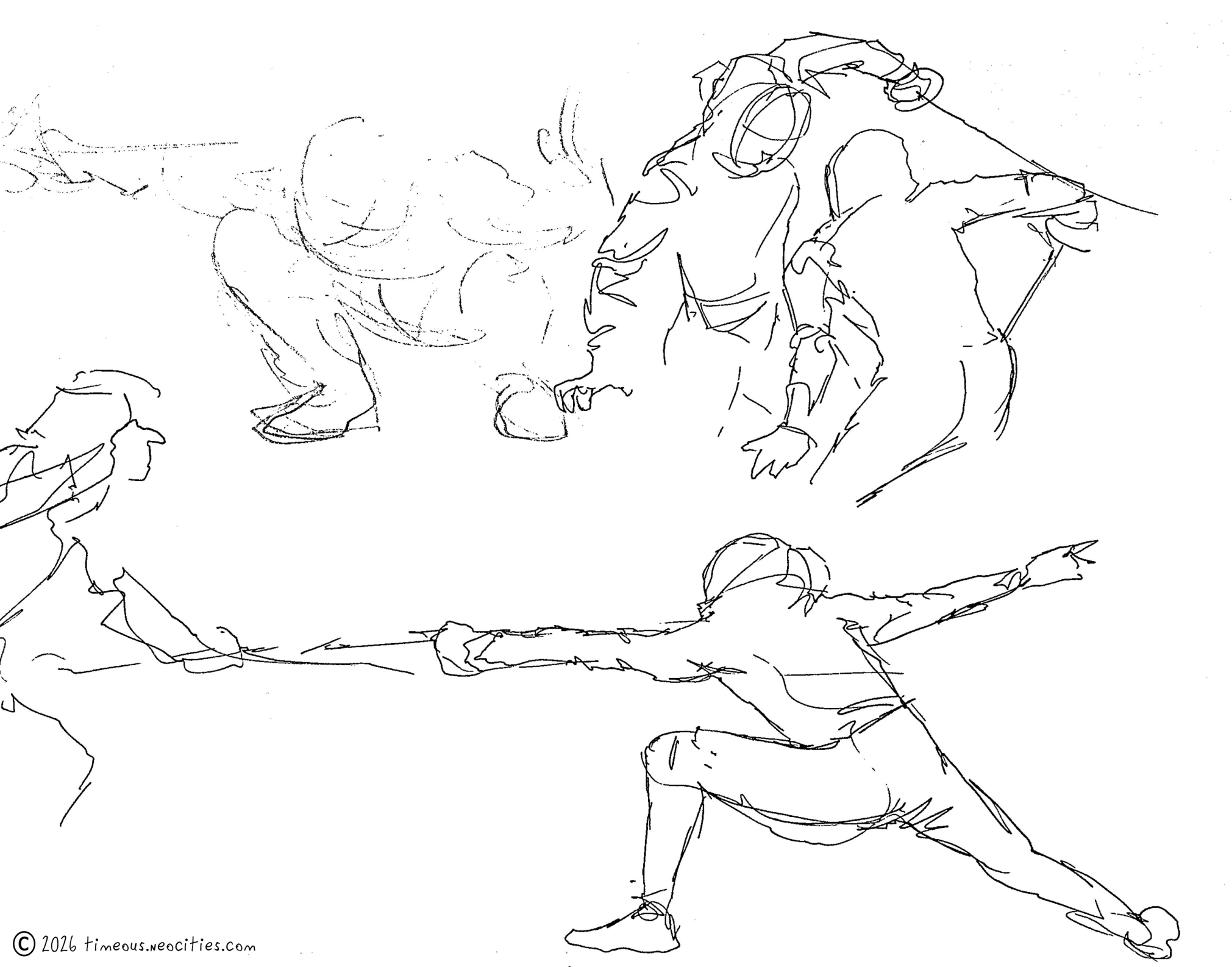'Fencing 3'<br>I mainly used Sakura micron pens for these. Pen.