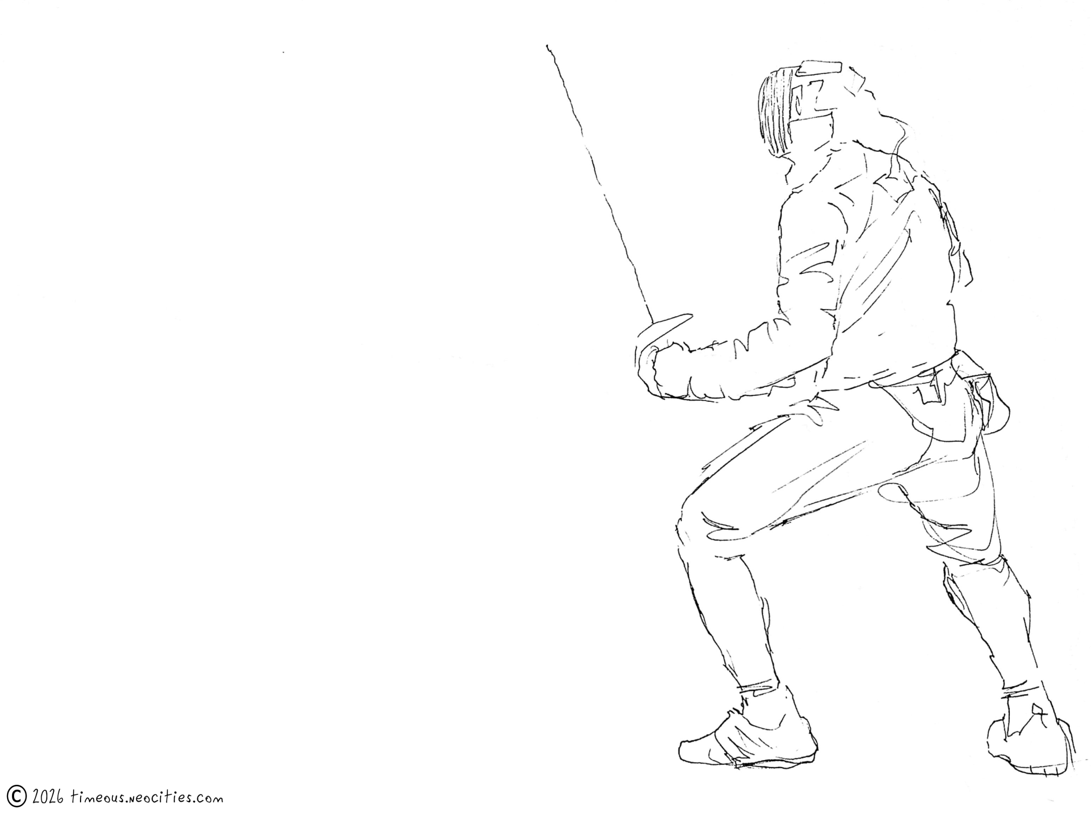 'Fencing 5'<br>This piece should perhaps be in the 'Finished Works' page, since it's a bit more complete looking than the others. That's sort of subjective though, I think. Pen.