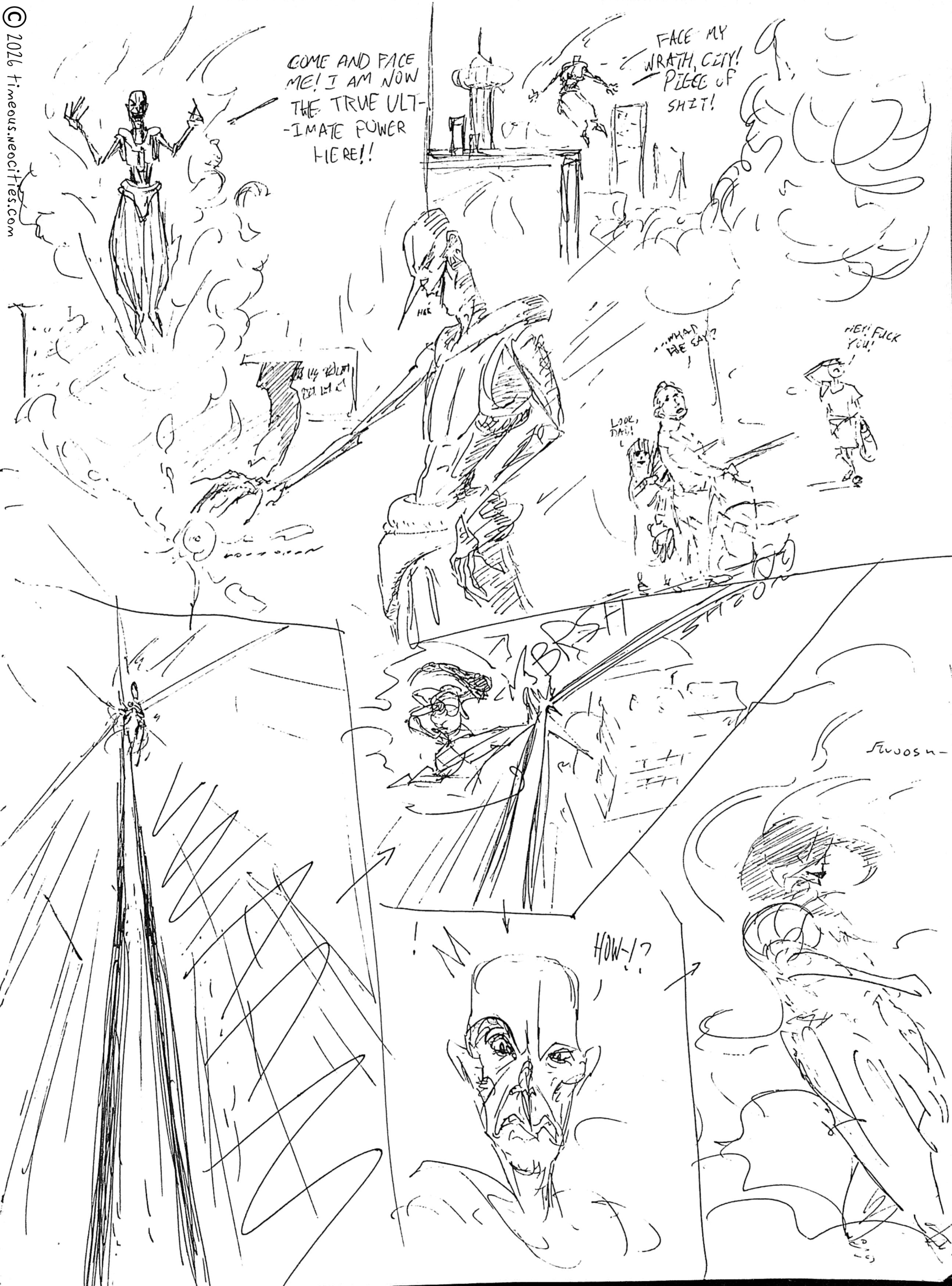 'Supers 1'<br>I drew this and the second page in one day and it shows. It's pretty much just a DBZ parody, but I think it's funny. Pen.