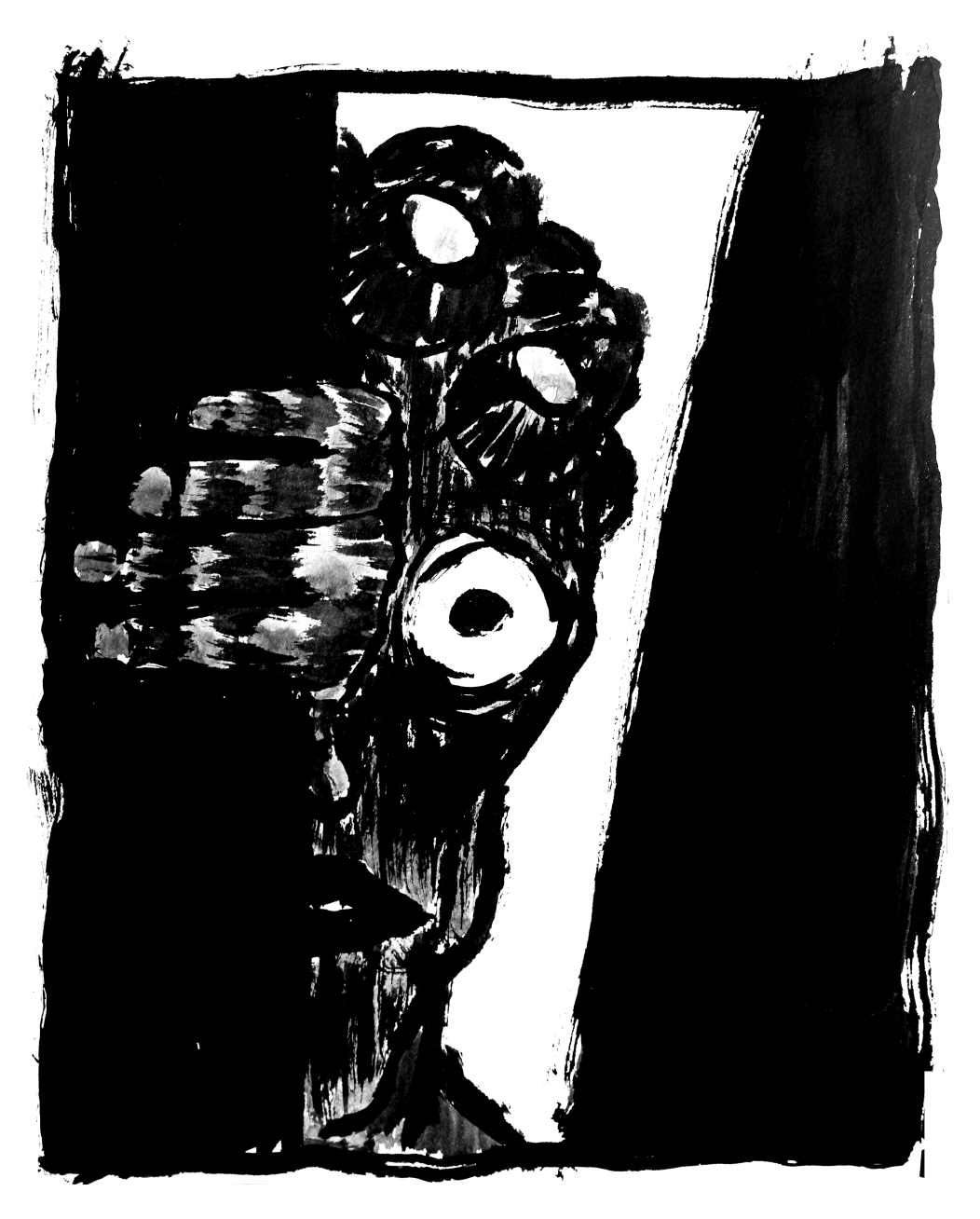 A creature covered in barnacles peaks from behind a door.