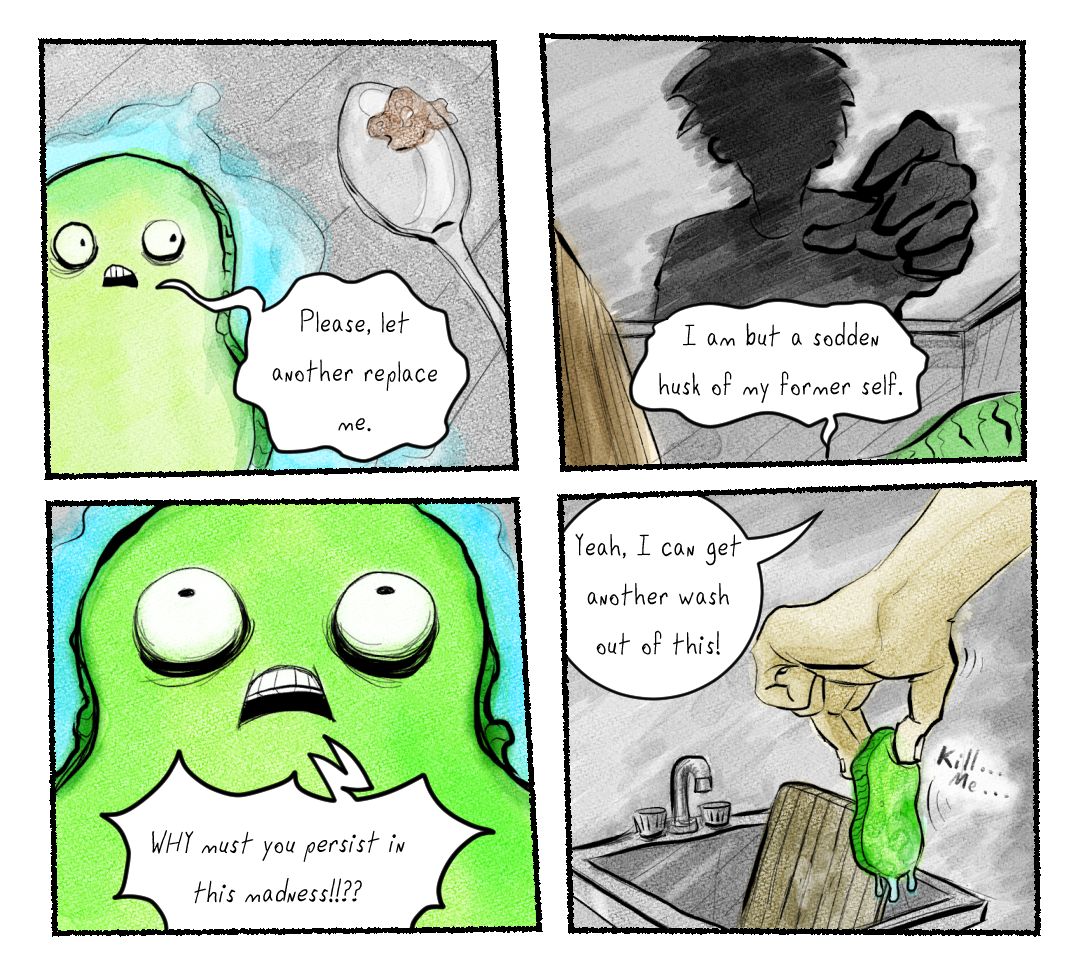 A comic where a sponge is pushed to its limits.