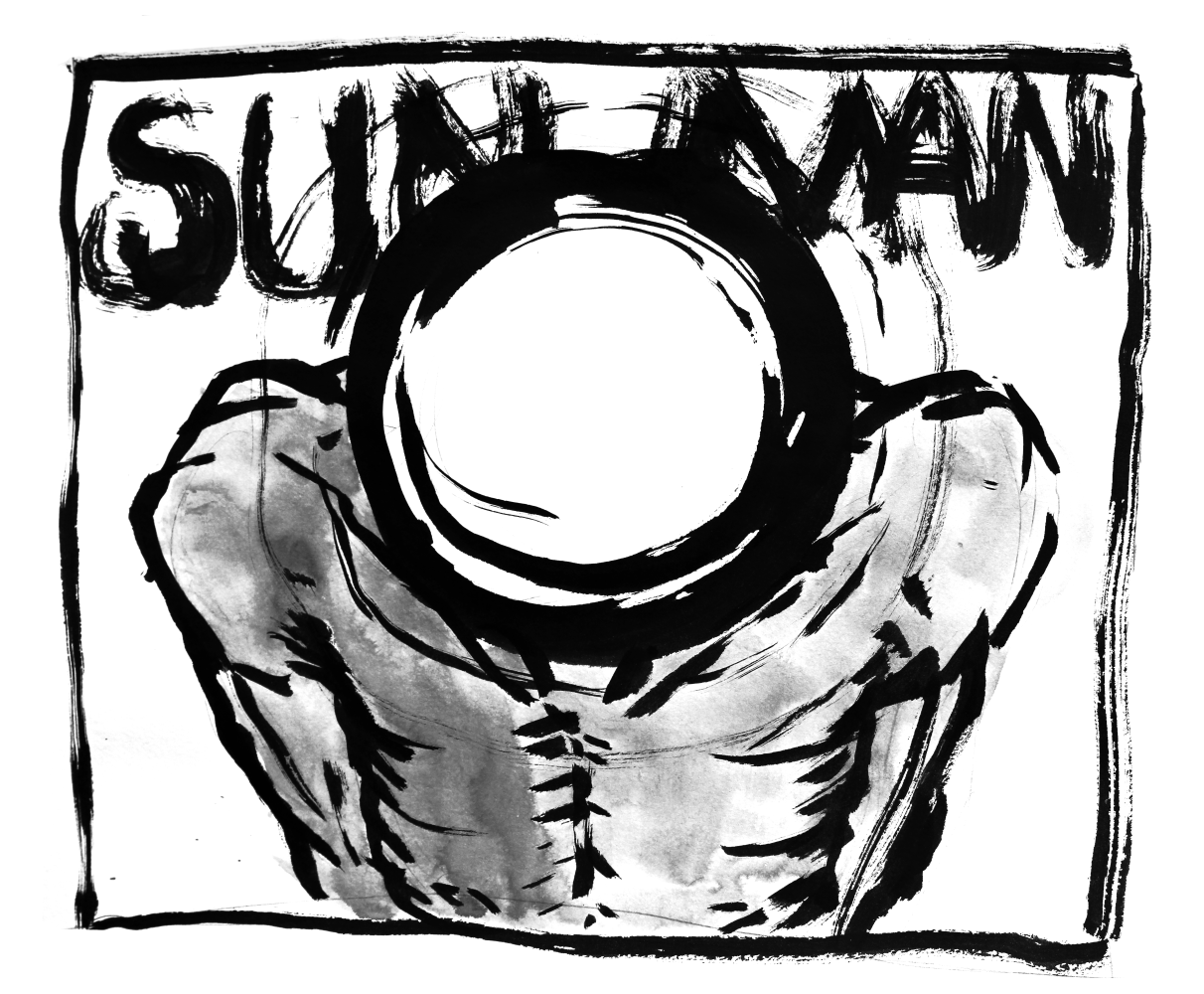 Man with sun for head.