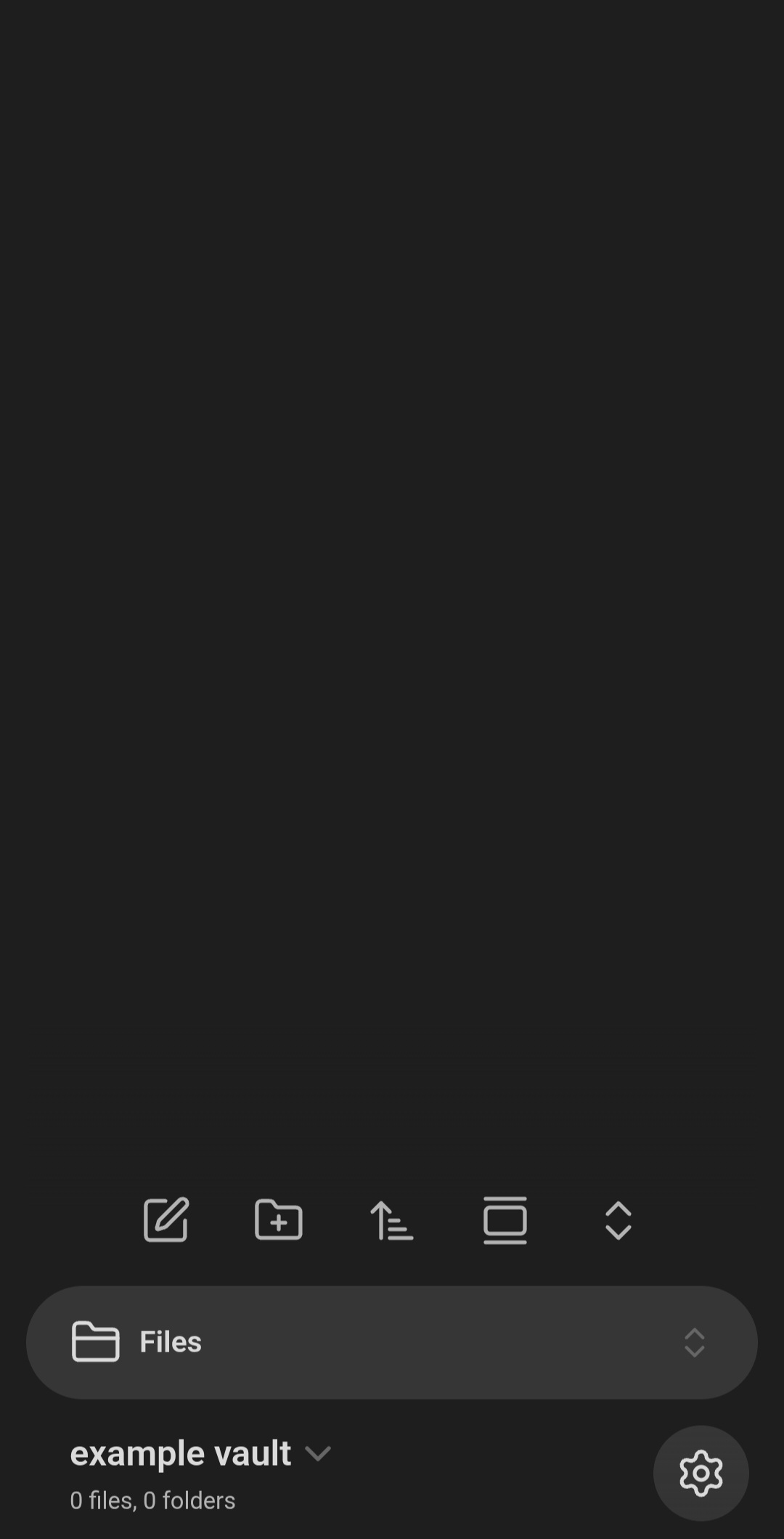 A screenshot of an empty Obsidian vault sidebar in the default Dark Mode.